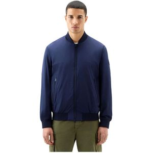 Woolrich, Nylon Stretch Bomber Maritime Blue Blauw, Heren, Maat:M