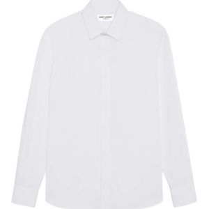 Saint Laurent, Overhemden, Heren, Wit, XL, Katoen, Witte Katoenen Poplin Overhemd met Puntige Kraag