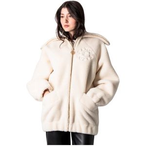 Patou, Oversize Shearling Bomber Jas Wit, Dames, Maat:S