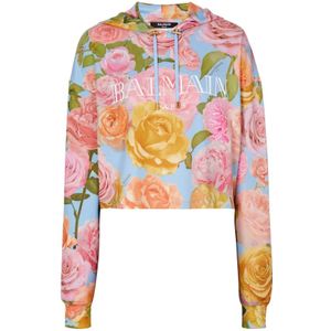 Balmain, Sweatshirts & Hoodies, Dames, Veelkleurig, XS, Polyester, Vintage hoodie met Pastel Roses print
