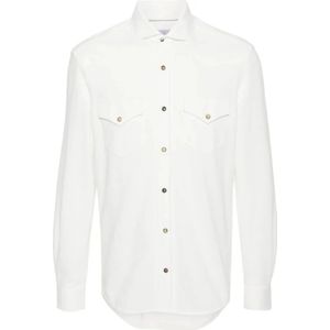 Brunello Cucinelli, Overhemden, Heren, Wit, M, Katoen, Italiaans Katoenen Shirt