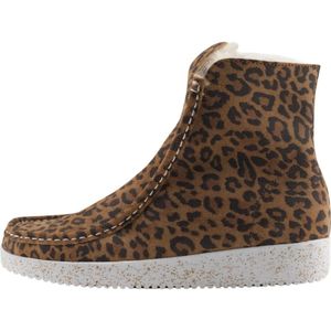 Nature Footwear, Schoenen, Dames, Bruin, 40 EU, Suède, Luipaardprint Suède Laars met Lamsvacht Voering