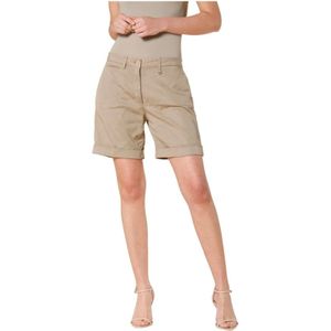 Mason's, Korte broeken, Dames, Beige, XL, Curvy Tencel Bermuda Shorts met Bloemenborduursel