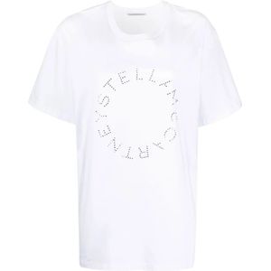 Stella McCartney, Tops, Dames, Wit, S, Katoen, Witte Katoenen Oversized T-shirt met Strass Logo