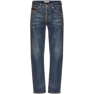 Valentino, Jeans, Heren, Blauw, W31, Katoen, Blauwe V-Detail Straight-Leg Jeans