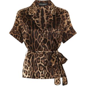 Dolce & Gabbana, Blouses & Shirts, Dames, Veelkleurig, XS, Zijden overhemd met riem