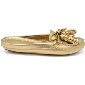 Car Shoe, Schoenen, Dames, Geel, 36 EU, Leer, Gouden Leren Pompom Muiltjes