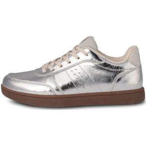 Woden, Schoenen, Heren, Grijs, 36 EU, Leer, Zilver Metallic Leren Sneaker