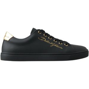 Dolce & Gabbana, Schoenen, Dames, Zwart, 36 EU, Leer, Zwarte en Gouden Leren Klassieke Sneakers