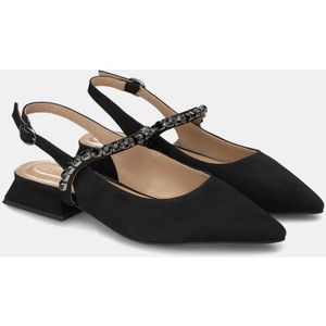 Alma EN Pena, Schoenen, Dames, Zwart, 40 EU, Leer, Platte slingback schoen met kristallen