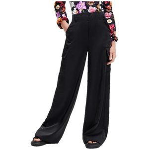 Desigual, Zwarte Broek met Rits en Haaksluiting Zwart, Dames, Maat:XL