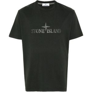 Stone Island, Tops, Heren, Grijs, L, Katoen, Grijze Jersey Crew Neck Logo T-shirt