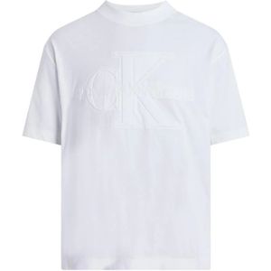 Calvin Klein Jeans, Tops, Heren, Wit, S, Katoen, Premium Monologo T-Shirt Lente/Zomer Collectie