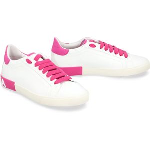 Dolce & Gabbana, Schoenen, Dames, Wit, 37 1/2 EU, Leer, Leren sneakers met contrasterende hiel