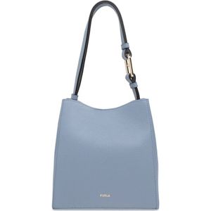 Furla, Tassen, Dames, Blauw, ONE Size, Leer, Nuvola Mini bucket schoudertas