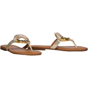 See by Chloé, Schoenen, Dames, Geel, 36 EU, Leer, Metallic Leren Teenslippers Ronde Neus