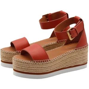 See by Chloé, Rode Glyn Sandalen met Verstelbare Band en Gouden Gesp Oranje, Dames, Maat:40 EU