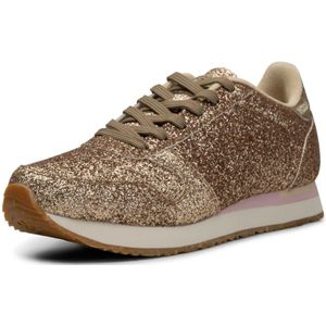 Woden, Schoenen, Dames, Geel, 38 EU, Leer, Glitter Sneaker met Visleer Details