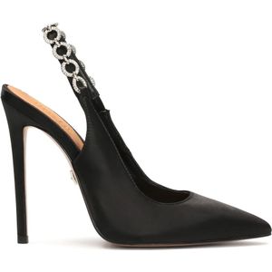 Kazar, Schoenen, Dames, Zwart, 38 EU, Leer, Zwarte elegante pumps met open hiel en sieraden decoraties