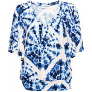 &Co Woman, Blouses & Shirts, Dames, Veelkleurig, L, Tie-Dye V-Hals Top met Ruffle Mouw