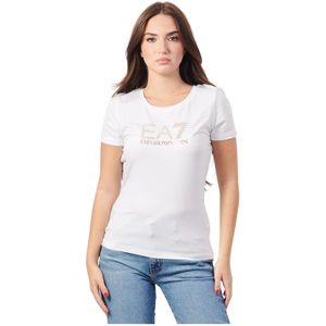 Emporio Armani Ea7, Tops, Dames, Wit, M, Katoen, Witte Katoenen T-shirt met Ronde Hals