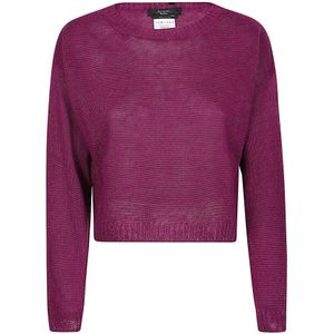 Max Mara Weekend, Truien, Dames, Paars, S, Linnen, Paarse Linnen Crop Top