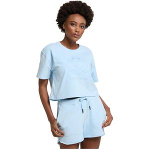 Carlo Colucci, Tops, Dames, Blauw, M, Katoen, Oversized Cropped T-Shirt