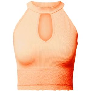 Guess, Kant Detail Crop Top Oranje, Dames, Maat:XS