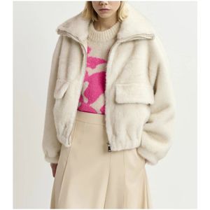 Essentiel Antwerp, Jassen, Dames, Beige, L, Polyester, Oversized Faux Fur Blouson Jas