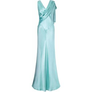 Alberta Ferretti, Blauwe Zijden Maxi Jurk Blauw, Dames, Maat:S