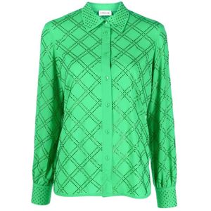 P.a.r.o.s.h., Blouses & Shirts, Dames, Groen, M, Groene Strass-Verfraaide Overhemd met Lange Mouwen