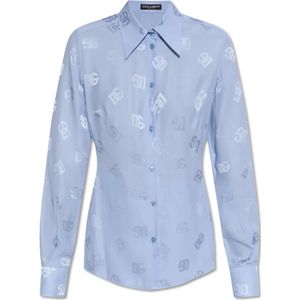 Dolce & Gabbana, Blouses & Shirts, Dames, Blauw, S, Zijden overhemd