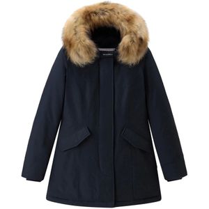 Woolrich, Jassen, Dames, Blauw, XS, Katoen, Donkerblauwe Katoenen Parka voor Dames