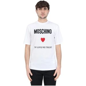 Moschino, Tops, Heren, Wit, L, Katoen, Grafische Print T-shirts en Polos
