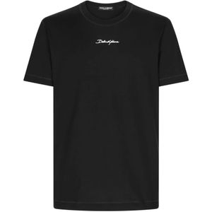 Dolce & Gabbana, Tops, Heren, Zwart, 2Xl, Katoen, Zwart Katoenen T-shirt met Wit Logo