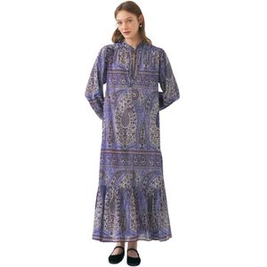 Antik Batik, Kleedjes, Dames, Blauw, L, Katoen, Print jurk Tajar