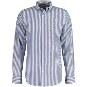 Gant, Regular Linnen Gestreept Overhemd Blauw, Heren, Maat:2XL