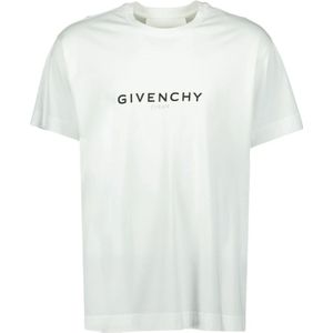 Givenchy, Tops, Heren, Wit, XS, Katoen, Logo Print Ronde Hals T-shirt