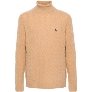 Polo Ralph Lauren, Truien, Heren, Bruin, M, Wol, Kabelgebreide Wollen Trui