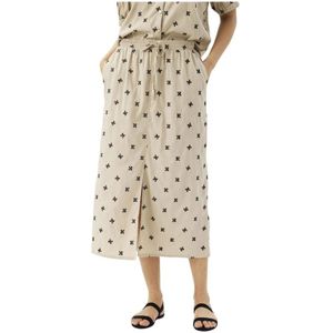 IN Front, Rokken, Dames, Beige, 2Xl, Feminine Rok met Print en Elastische Taille