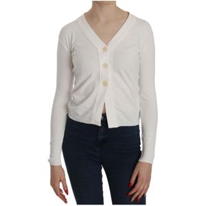 Byblos, Witte V-hals Crop Cardigan Blouse Wit, Dames, Maat:S