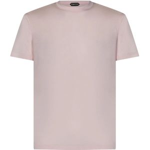 Tom Ford, Tops, Heren, Roze, XL, Katoen, Roze Logo Geborduurd Crewneck T-shirt