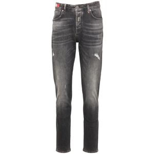 Carlo Colucci, 5-Pocket Jeans met Used-Details Cavosini Grijs, Heren, Maat:W34