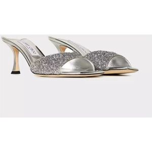 Jimmy Choo, Schoenen, Dames, Grijs, 37 EU, Leer, Zilver Metallic Hoge Hak Sandalen