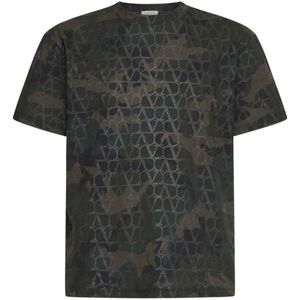 Valentino, Tops, Heren, Zwart, L, Katoen, Camouflage en Toile Iconographe T-shirts