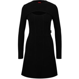 Hugo Boss, Kleedjes, Dames, Zwart, XL, Uitlopende jurk met uitsnijding