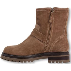 Julie Dee, Schoenen, Dames, Bruin, 40 EU, Leer, Taupe Biker Boots met Zijrits