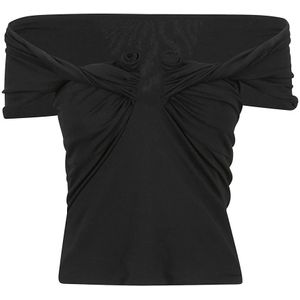 Magda Butrym, Blouses & Shirts, Dames, Zwart, S, Zwarte Bloemen Off-Shoulder Blouse