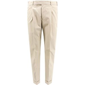 PT Torino, Broek met veren detail van katoen en linnen Beige, Heren, Maat:XL