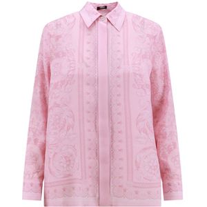 Versace, Blouses & Shirts, Dames, Roze, XS, Roze Zijden Blouse met Medusa-details
